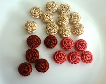 Beige, coral pink, burnt orange Moroccan art silk  beads/buttons, handmade, round set of 20