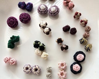 Handmade Moroccan Art Silk Beads/Buttons: Rosebud, Knot, Round - Set of 38