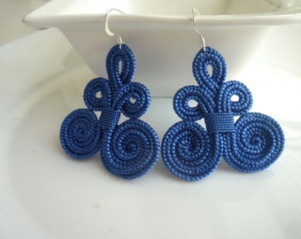 Lacey, Moroccan arabesque earrings, strong blue  art silk ,handmade, summer earrings