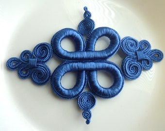 Moroccan strong blue art silk  thread  diamond arabesque embellishment, wedding applique