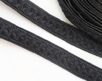 Bordure en soie artistique noire, moyenne, motif en relief, bordure texturée 5 mètres