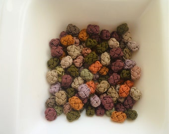 SALE Moroccan art silk  beads/buttons, handmade, mini fiber buttons, earth tones, set of 100