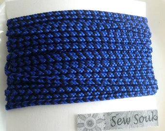 Dark and royal blue Moroccan very narrow woven flat braid, art silk,  8 metres