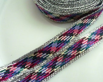 Moroccan art silk trim, pink and blue  art silk and silver metallic medium,  5 metres