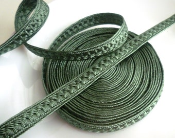 Soft green art silk trim, medium,  raised pattern, textured trim  5 metres