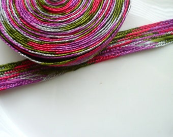 Ethnic trim, Moroccan art silk trim, pink purple green and silver multicoloured, medium,  5 metres
