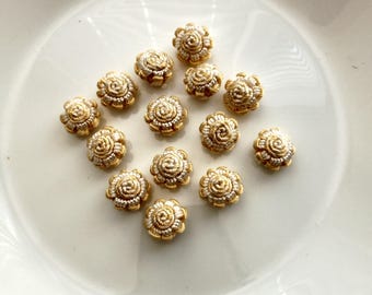 Butter yellow and cream Moroccan art silk handmade buttons, flower set of  14