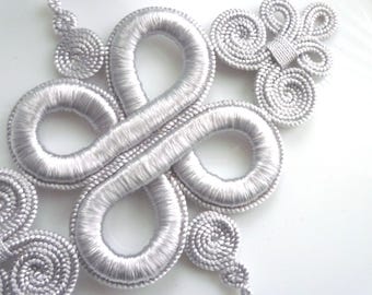 Silver grey Moroccan art silk  thread  diamond arabesque embellishment, wedding applique