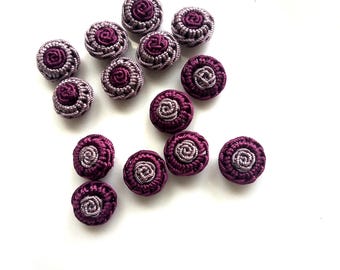 Art silk Moroccan handmade buttons, fuchsia and lilac flower set of  14