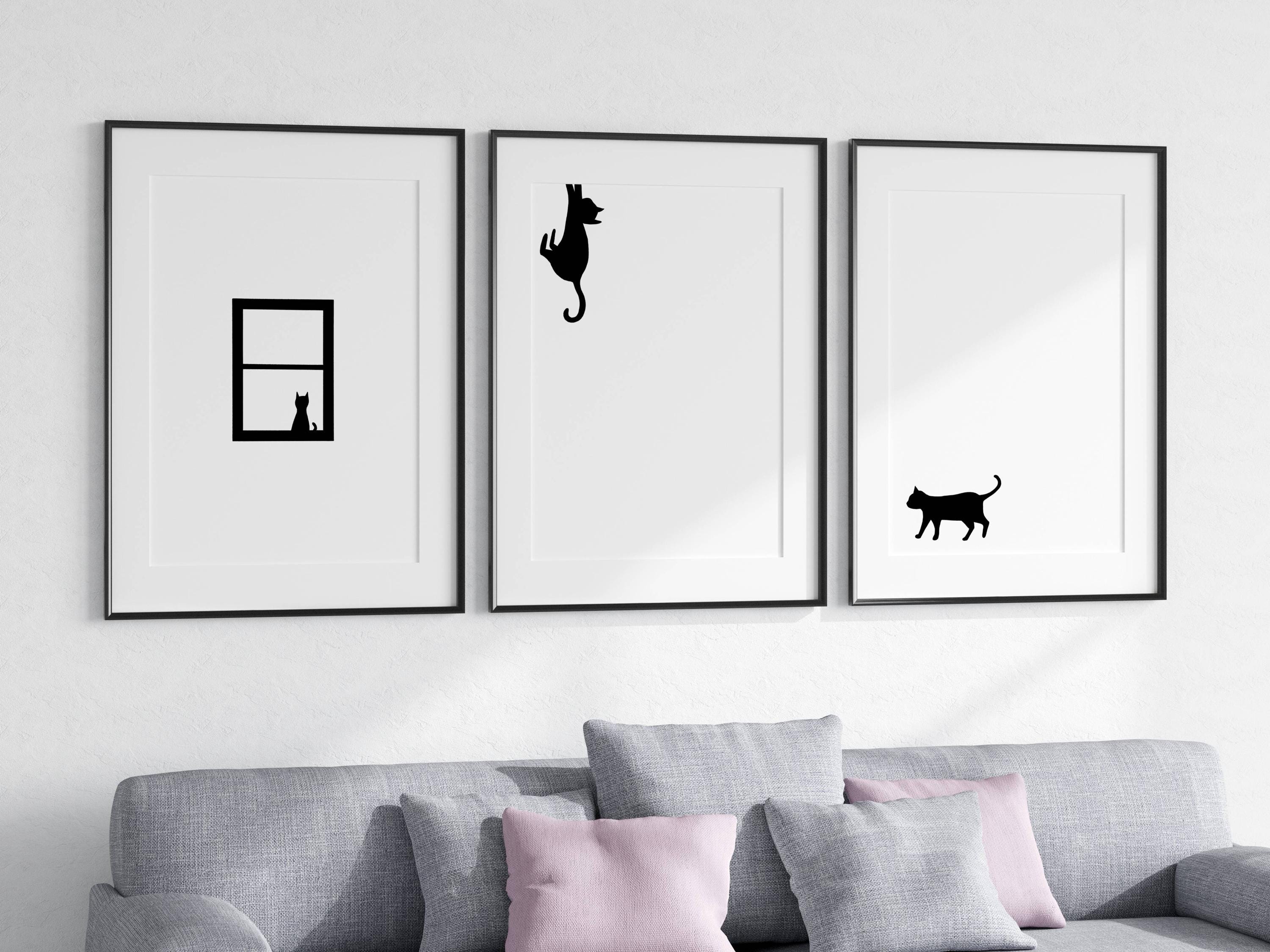Black Cat Wall Art Set of 3 Printable, Minimalist Cat Silhouette Prints ...