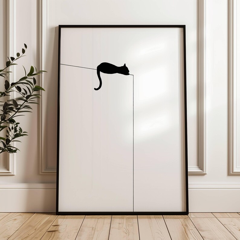 Minimalist Cat Wall Art Set of 3 Prints, Black Cat Line Art, Modern ...