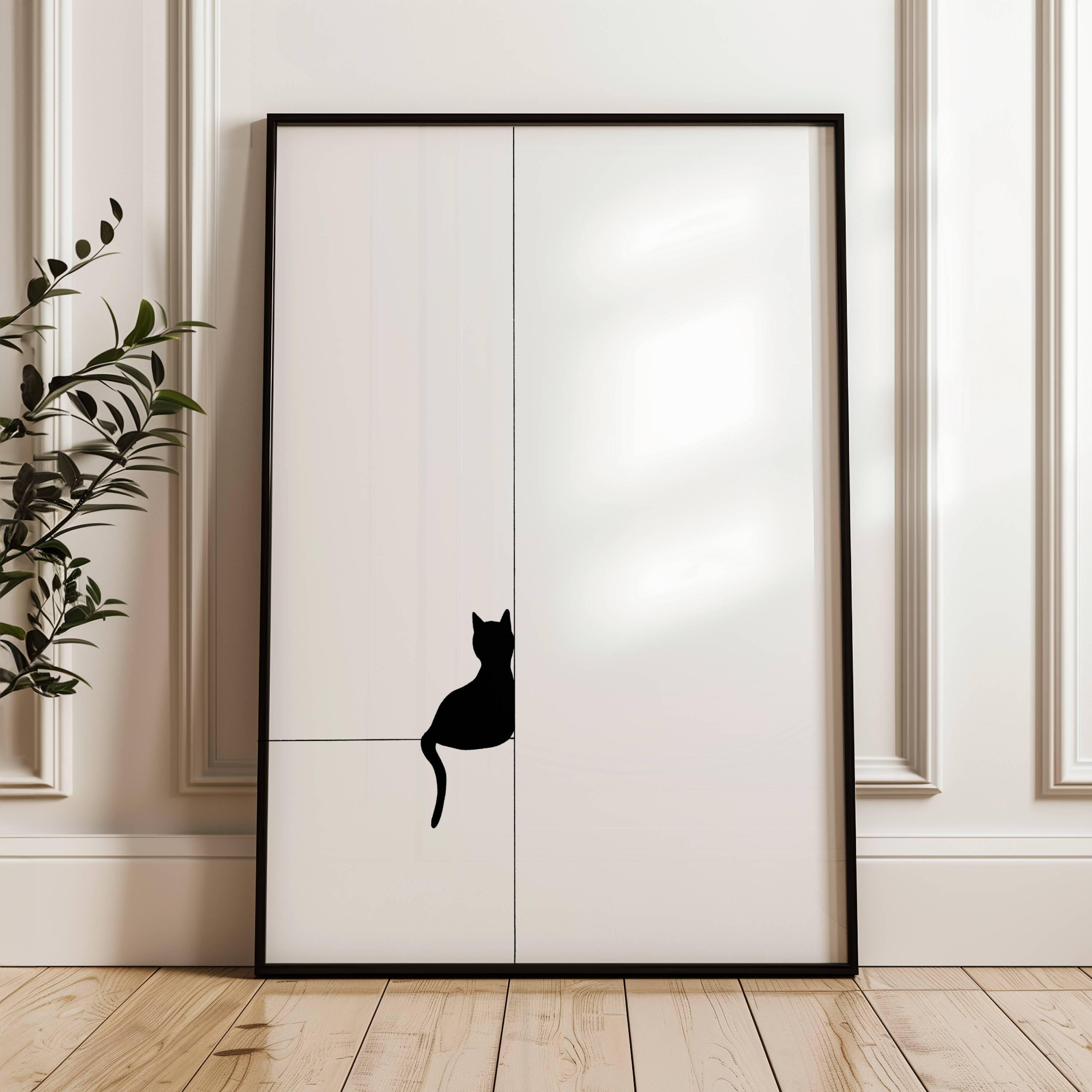 Minimalist Cat Wall Art Set of 3 Prints, Black Cat Line Art, Modern ...