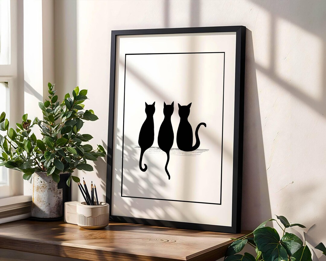 Black and White Cat Wall Art, 3 Cats Printable, Minimalist Cat ...