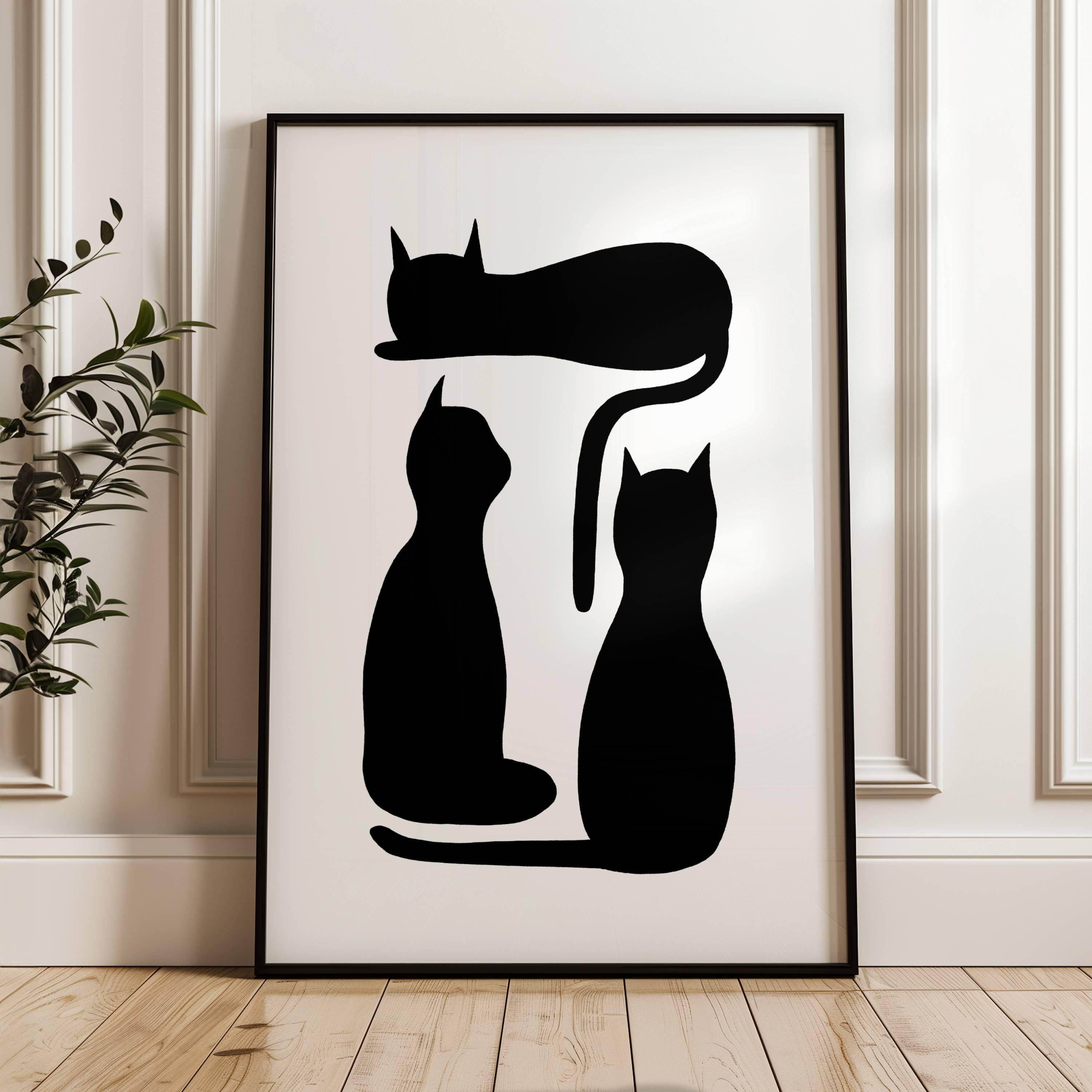 Minimalist Cat Wall Art Set of 3 Prints, Black and White Cat Print ...