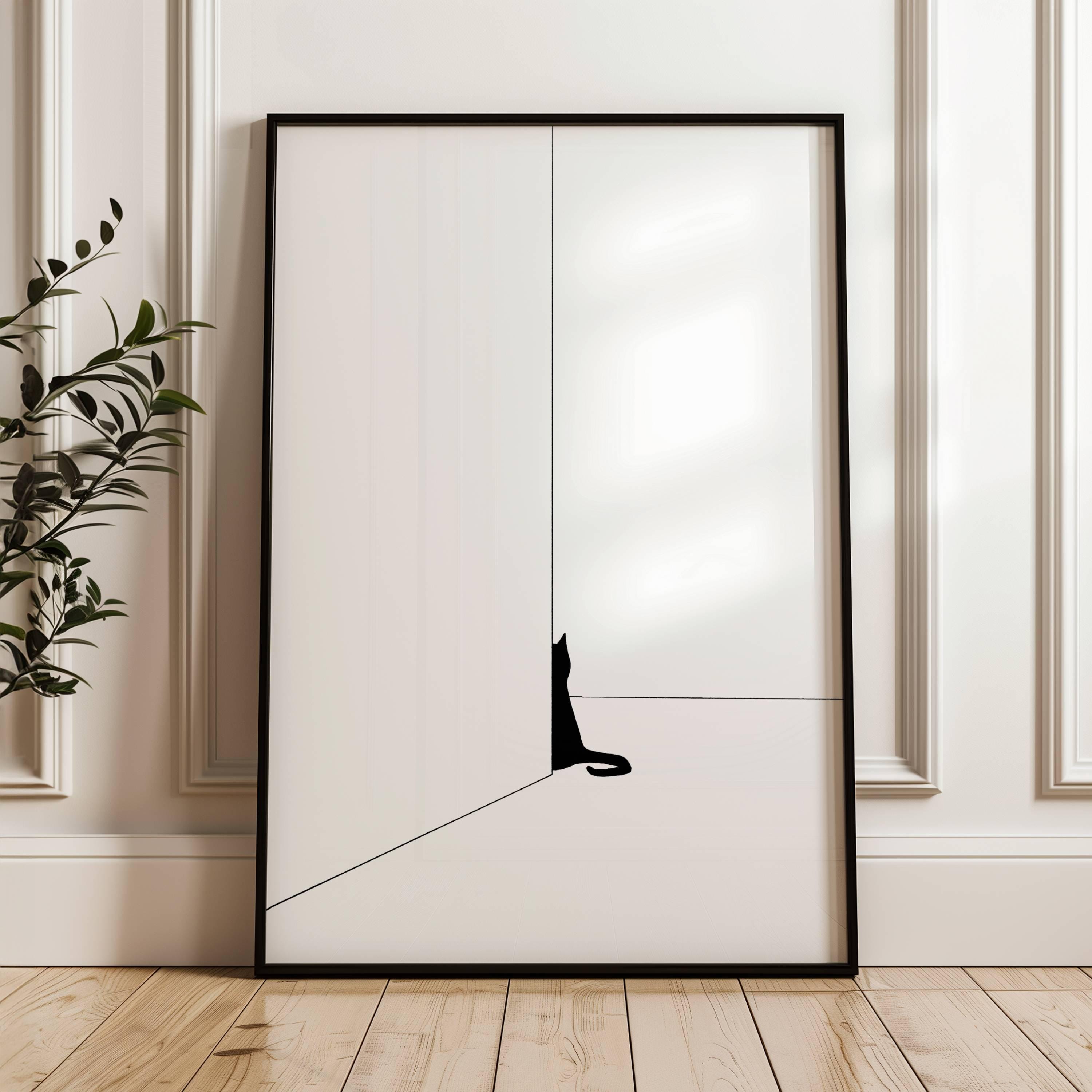 Minimalist Cat Wall Art Set of 3 Prints, Black Cat Line Art, Modern ...
