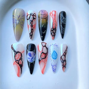 League of Legends Press On Nails Gamer Girl Fake nails  Punk Rock Nail Art  Long Cyberpunk Fake Nails  Cyberpunk Jinx Press Ons