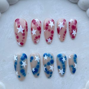 4th of July Press On Nails  Red White Blue Blooming Gel Nails  USA Independence Day Nails  Festive Summer Nail Art