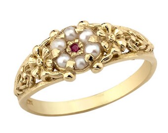 ring engagement gold pearl minimalist rose 14k gift