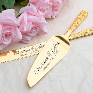 Personalized Wedding Cake Cutting Set: Engraved Knife & Server, Bride and Groom Gift