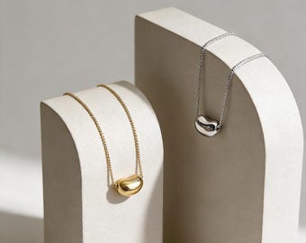 Collana a forma di fagiolo in argento sterling 925, collana con ciondolo delicato, regalo di anniversario, compleanno, laurea, collana minimalista con clavicola