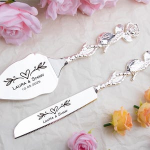 Personalized Wedding Cake Cutting Set: Engraved Stainless Steel Server & Knife
