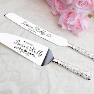 Personalized Wedding Cake Cutting Set: Engraved Knife & Server