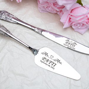 Personalized Wedding Cake Cutting Set: Engraved Silver Knife & Server