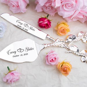 Personalized Wedding Cake Cutting Set: Engraved Stainless Steel Server & Knife