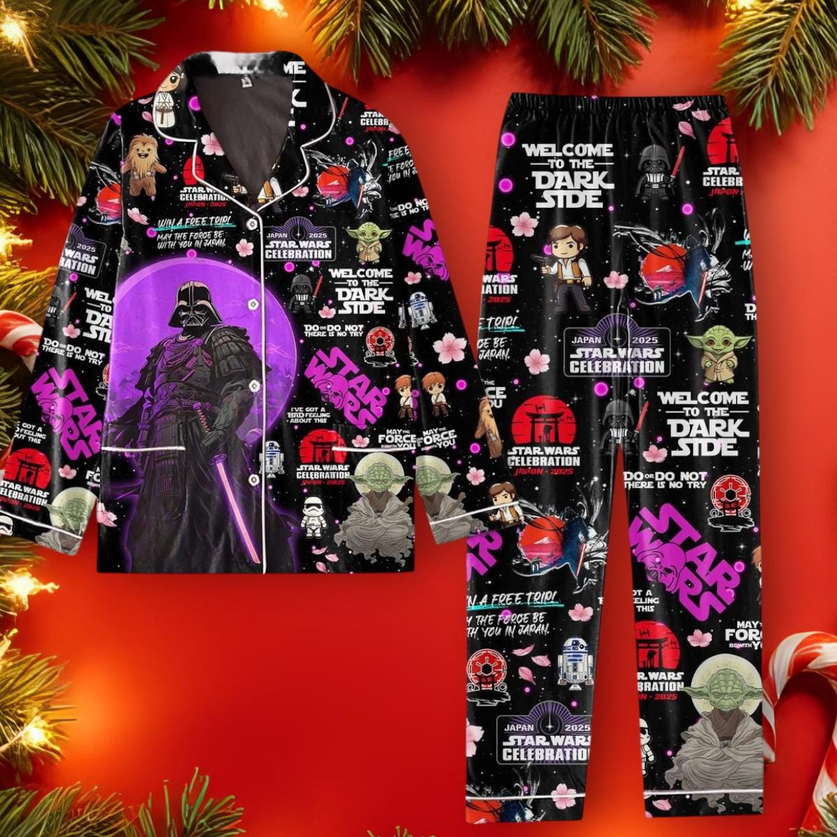 Discover Galaxy Theme Welcome to the Dark Side Pajamas Set, Satin Pajamas for Adults and Kids, Cute Gift for Otaku