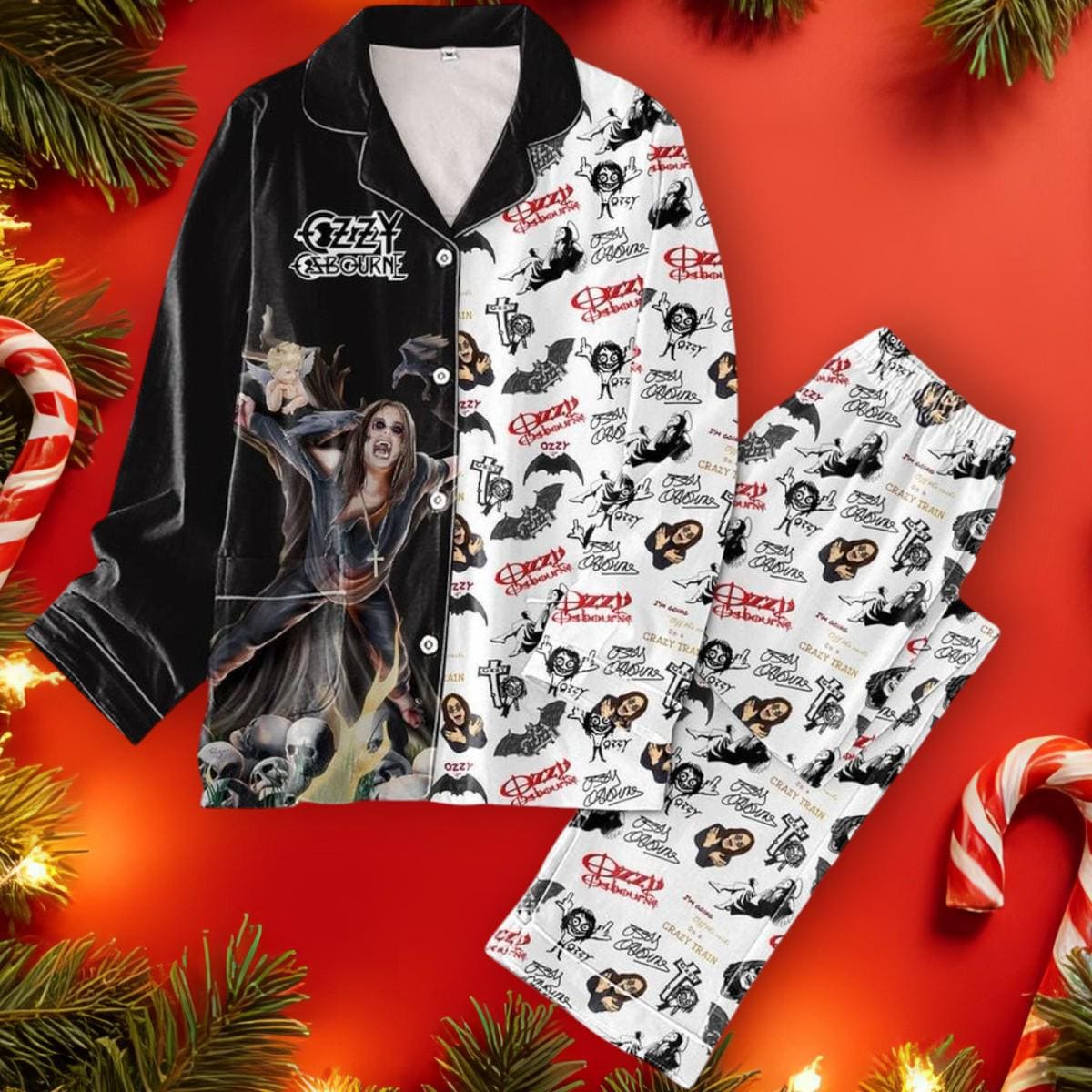 Discover Ozzy Osbourne Crazy Man Bart At the Moon Christmas Pajamas Set, Pajamas for Adults & Kids,