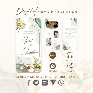 Original Animated Wedding Video Invitation, Custom Wedding Digital Invitation, Editable Digital CANVA Template, Wedding Video Invitations