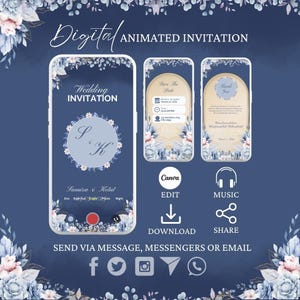 Elegant Wedding Digital Invitation, Animated Wedding Video Invitation Original, Editable Digital CANVA Template, Wedding Video Invitations