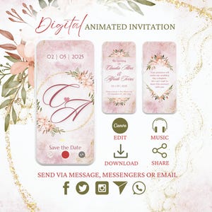 Custom Wedding Digital Invitation, Animated Wedding Video Invitation Original, Editable Digital CANVA Template, Wedding Video Invitations