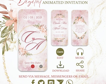 Custom Wedding Digital Invitation, Animated Wedding Video Invitation Original, Editable Digital CANVA Template, Wedding Video Invitations