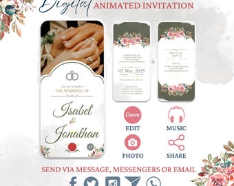 Wedding Invitation Mobile Video Animated, Custom Wedding Digital Invitation, Editable Digital CANVA Template, Wedding Video Invitations