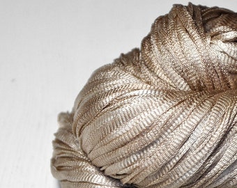 Hidden under the sand - Glossy Silk Tape Yarn - light fingering weight - knitted i-cord yarn - hand dyed yarn – DyeForYarn