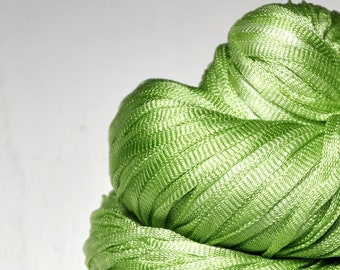 Burnt lime tree OOAK - Glossy Silk Tape Yarn - light fingering weight - knitted i-cord yarn - hand dyed yarn – DyeForYarn