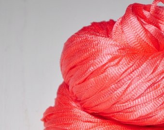 Plastic flamingo OOAK - Glossy Silk Tape Yarn - light fingering weight - knitted i-cord yarn - hand dyed yarn – DyeForYarn