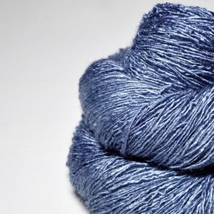 May include: A skein of blue yarn, wound into a ball shape.