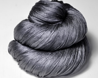 Clouds on a rainy day - Glossy Silk Tape Yarn - light fingering weight - knitted i-cord yarn - hand dyed yarn – DyeForYarn