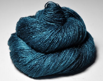 Nocturnal maelstrom - Tussah Silk Lace Yarn - Turquoise Hand Dyed Yarn - handgefärbte Seide  - Garn handgefärbt - DyeForYarn