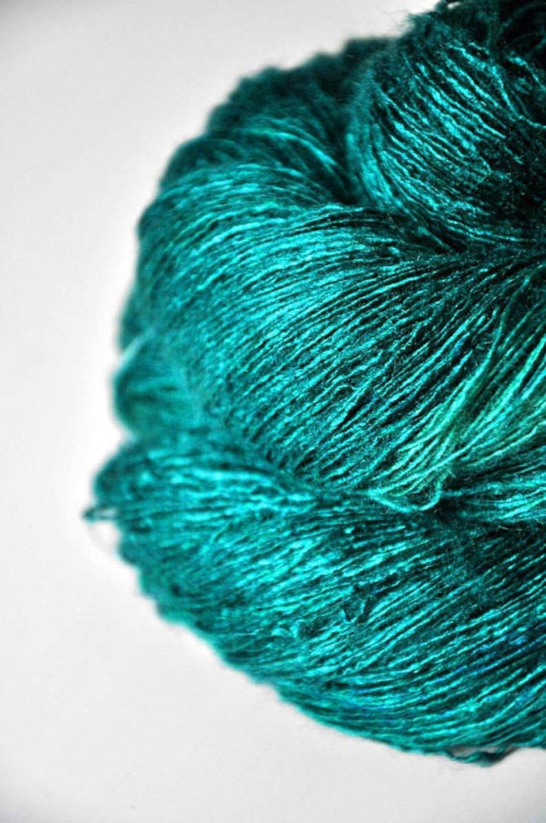 Diving into the Caribbean sea Tussah Silk Lace Yarn Turquoise Hand Dyed Yarn handgefärbte Seide Garn handgefärbt DyeForYarn image 1