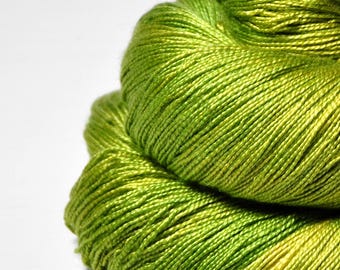 Sunkissed moss - Silk / Merino Lace Yarn superwash - hand dyed by DyeForYarn - color: lime green