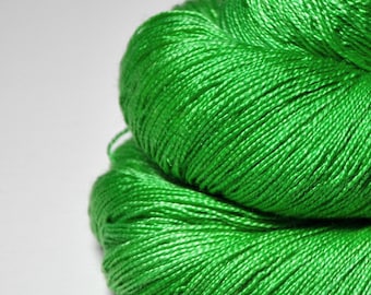 Green Mamba hiding in a tree OOAK - Silk / Merino Lace Yarn superwash - hand dyed by DyeForYarn - color: neon green