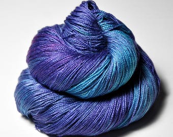 Dreaming on a cloud - Silk / Merino Lace Yarn superwash - hand dyed by DyeForYarn - color: teal, blue and purple