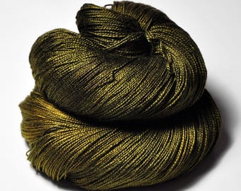 Dried brown algae - Silk / Merino Lace Yarn superwash - hand dyed by DyeForYarn - color: dark olive green