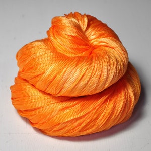 Molten tangerine sorbet Glossy Silk Tape Yarn light fingering weight knitted i-cord yarn hand dyed yarn DyeForYarn image 2