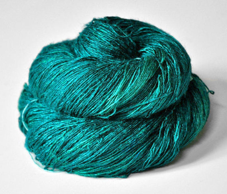 Diving into the Caribbean sea Tussah Silk Lace Yarn Turquoise Hand Dyed Yarn handgefärbte Seide Garn handgefärbt DyeForYarn image 2