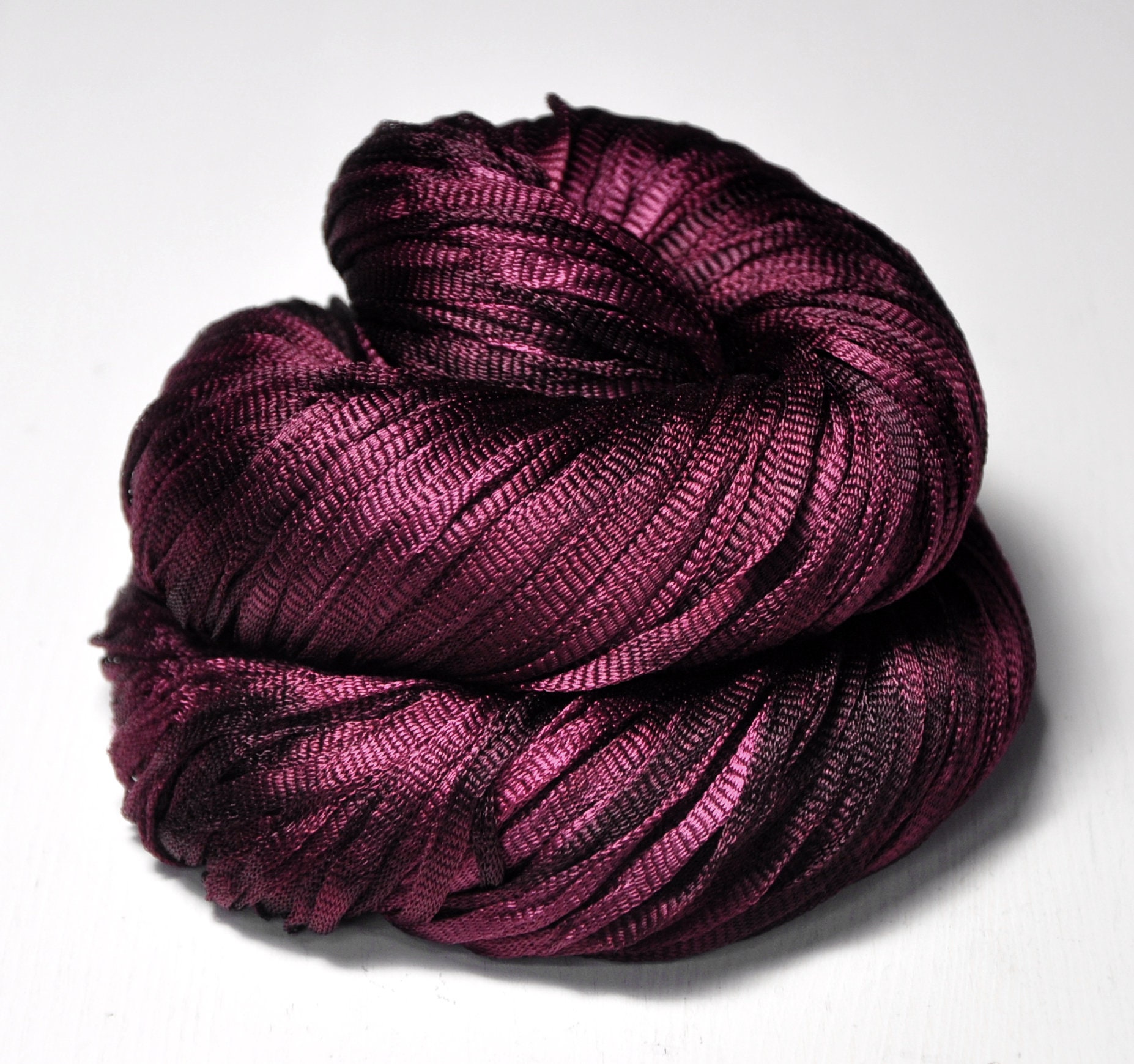 Burgundy Ice Rose - Glossy Silk Light Fingering Cord Yarn - Hand