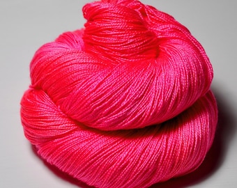 Mad Hatter's tea party gone awry - Silk / Merino Lace Yarn superwash - hand dyed by DyeForYarn - color: neon coral pink